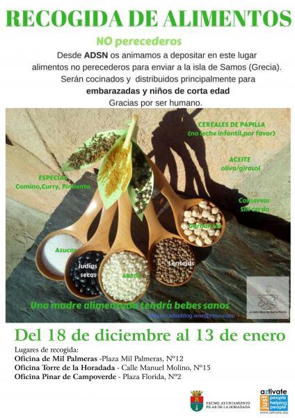 Recogida de alimentos NO perecederos par ADSN (Acción Directa Sierra Norte) a través de la ONG AZTIVATE)