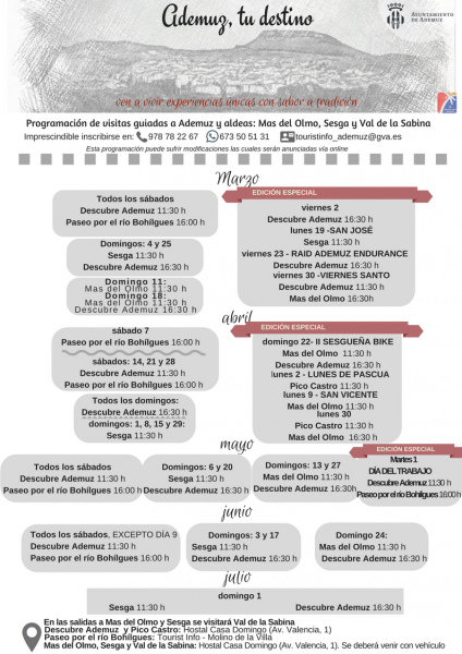 Programación de visitas guiadad a Ademuz y sus aldeas