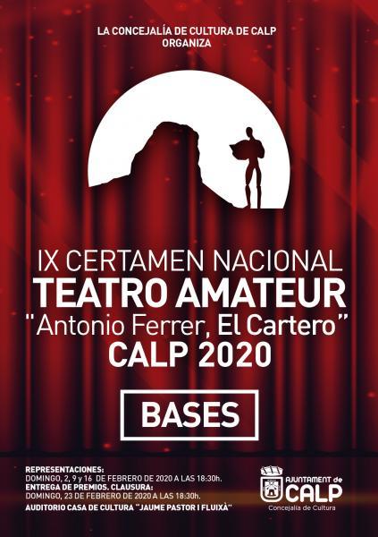 CONVOCATORIA DEL IX CERTAMEN NACIONAL DE TEATRO AMATEUR "ANTONIO FERRER, EL CARTERO", CALP 2020