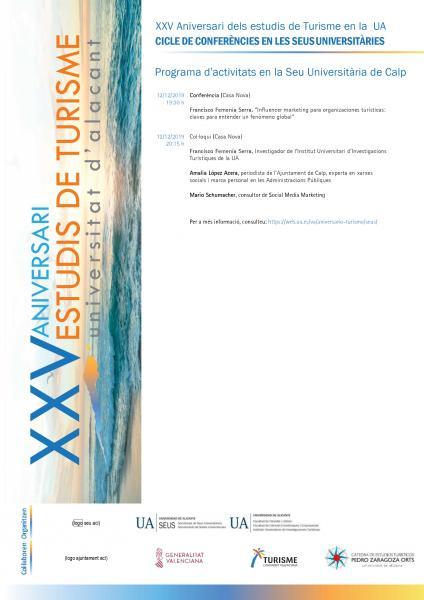 XXV Aniversari dels estudis de Turisme en la UA. CICLE DE CONFERÈNCIES EN LES SEUS UNIVERSITÀRIES